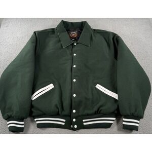 VTG Rennoc Classic Varsity‎ Jacket Men 2XL Green White Wool Blend Letterman Snap